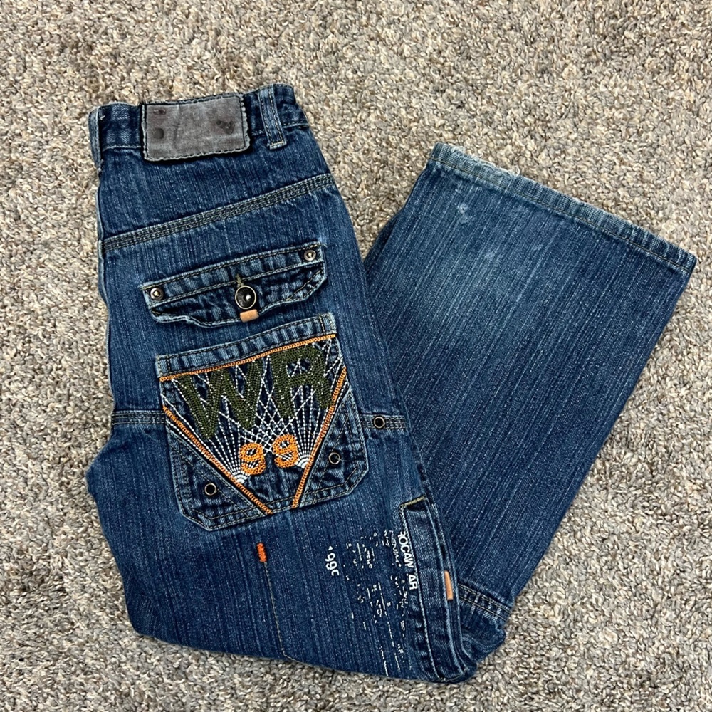 Vintage y2k Rocawear baggy‎ jeans youth boys 8 blue dark wash hip hop streetwear